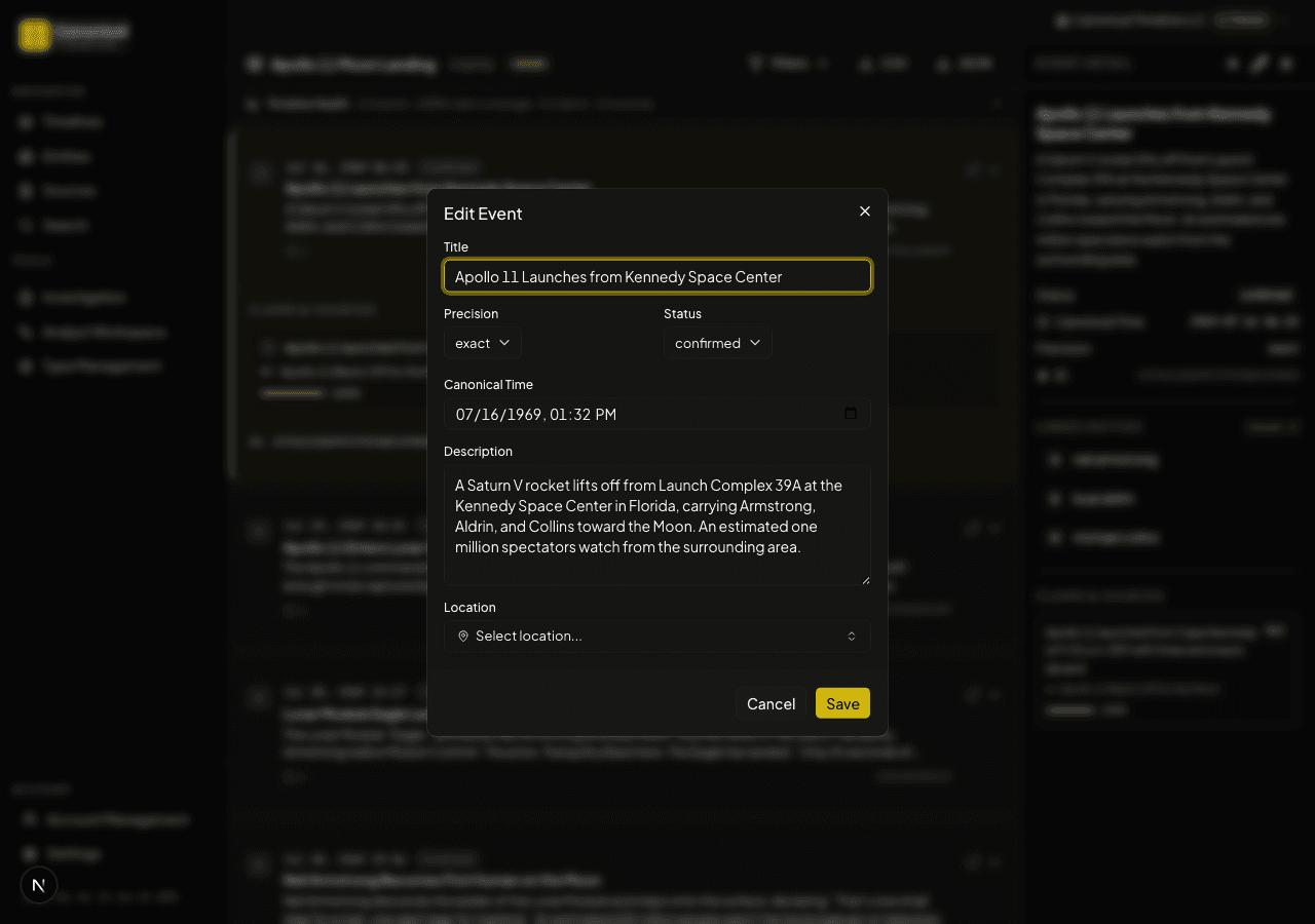 Claim editing interface with confidence slider and source linkage